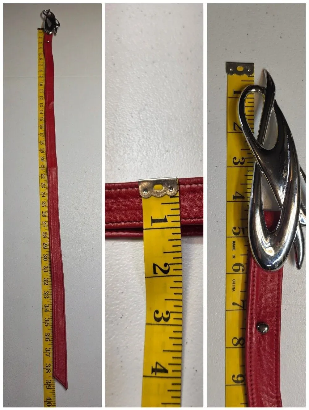 Vintage 80s Red Leather Belt with Silver Tone Etheral Knot Buckle